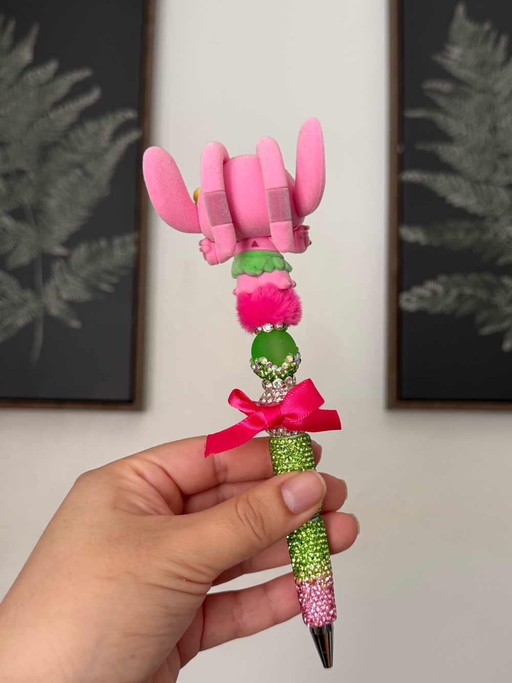 Angel Pink and Green Custom Handmade Beaded Pen - Picture 4 of 4